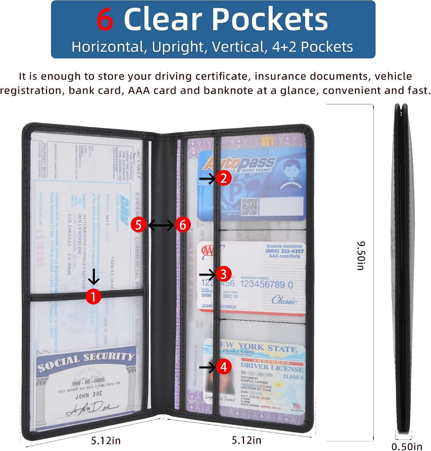 (2 Pack) Premium Car Registration & Insurance Card Holder with Magnetic Closure & Clear Pockets — photo 2