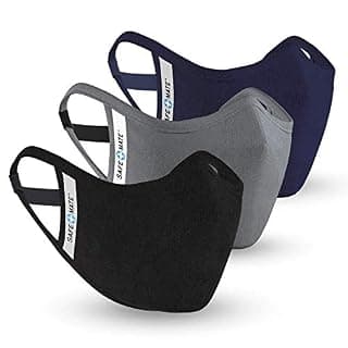Safe+Mate Cloth Face Mask - Adult S/M - Washable & Reusable - 3 Pack Face Masks of Black…