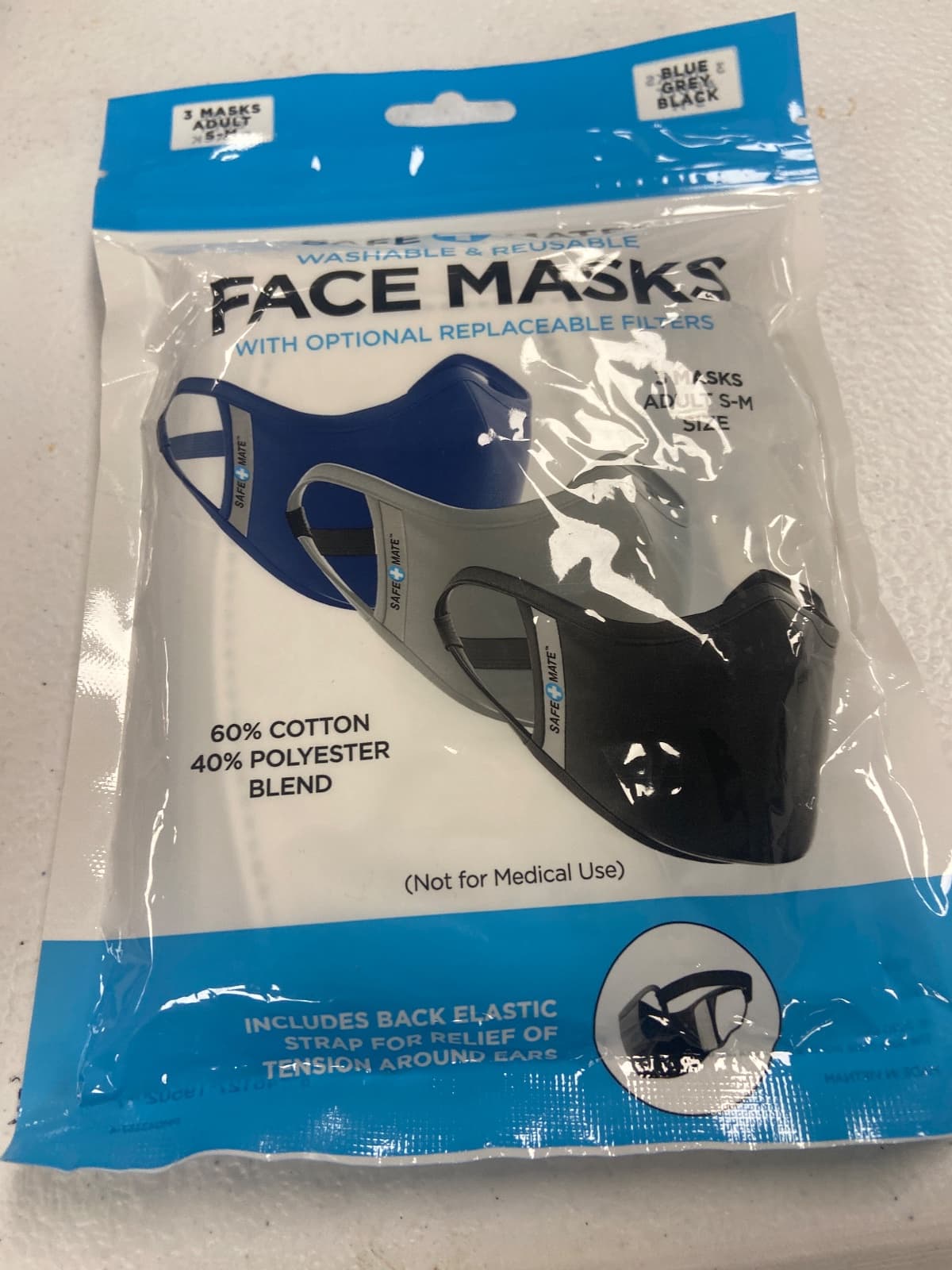 Safe+Mate Cloth Face Mask - Adult S/M - Washable & Reusable - 3 Pack Face Masks of Black… — photo 4