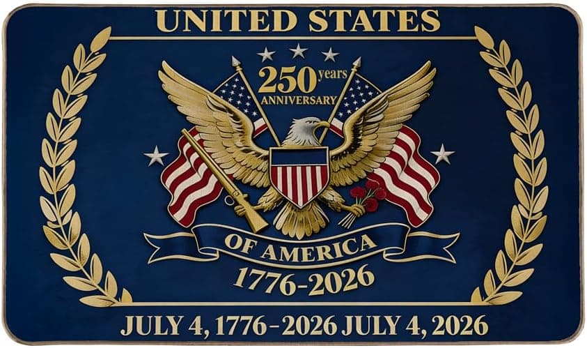 USA 250th Anniversary Patriotic Doormat, American Eagle & Flag Design
