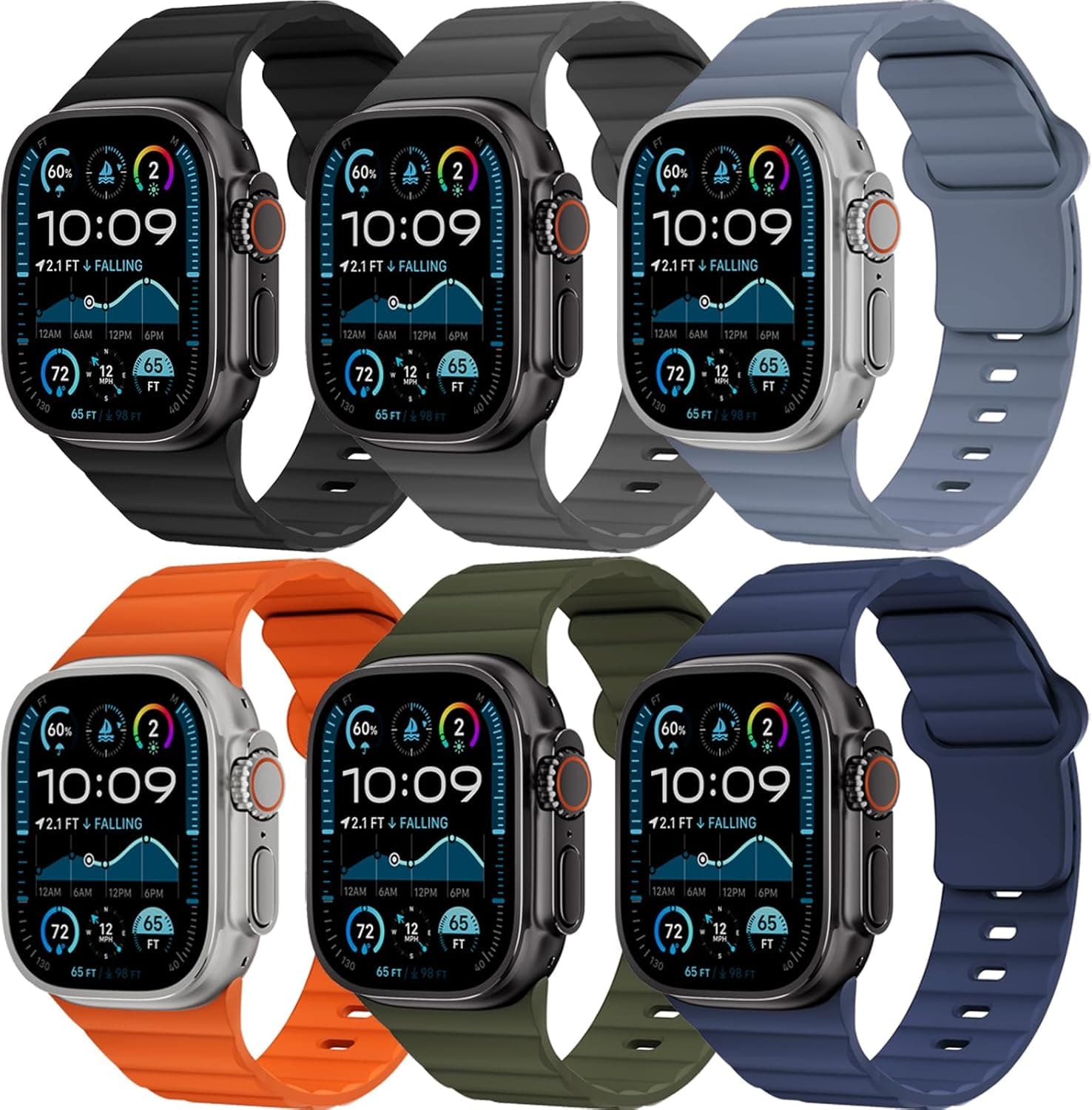 6 Pack Sport Bands for Apple Watch Ultra/4/3/2 Band 49mm 46mm 45mm 44mm 42/41/40/38 mm…