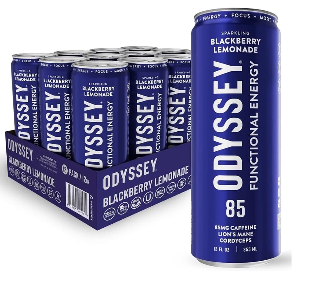 Odyssey Functional Energy Drink, 85mg Caffeine, Blackberry Lemonade 12 Pack