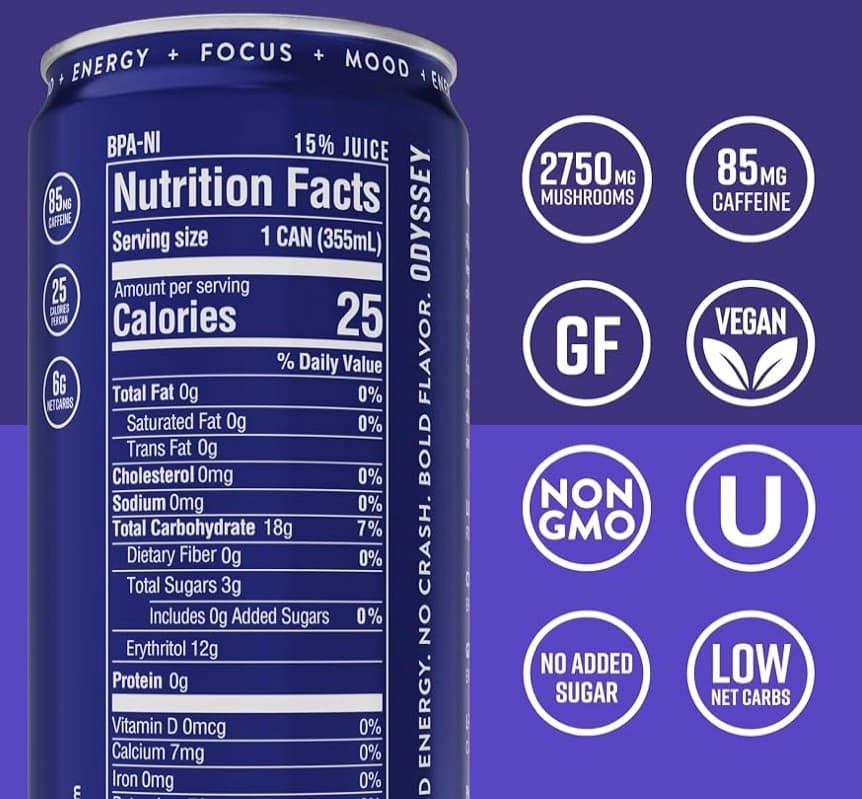 Odyssey Functional Energy Drink, 85mg Caffeine, Blackberry Lemonade 12 Pack — photo 2