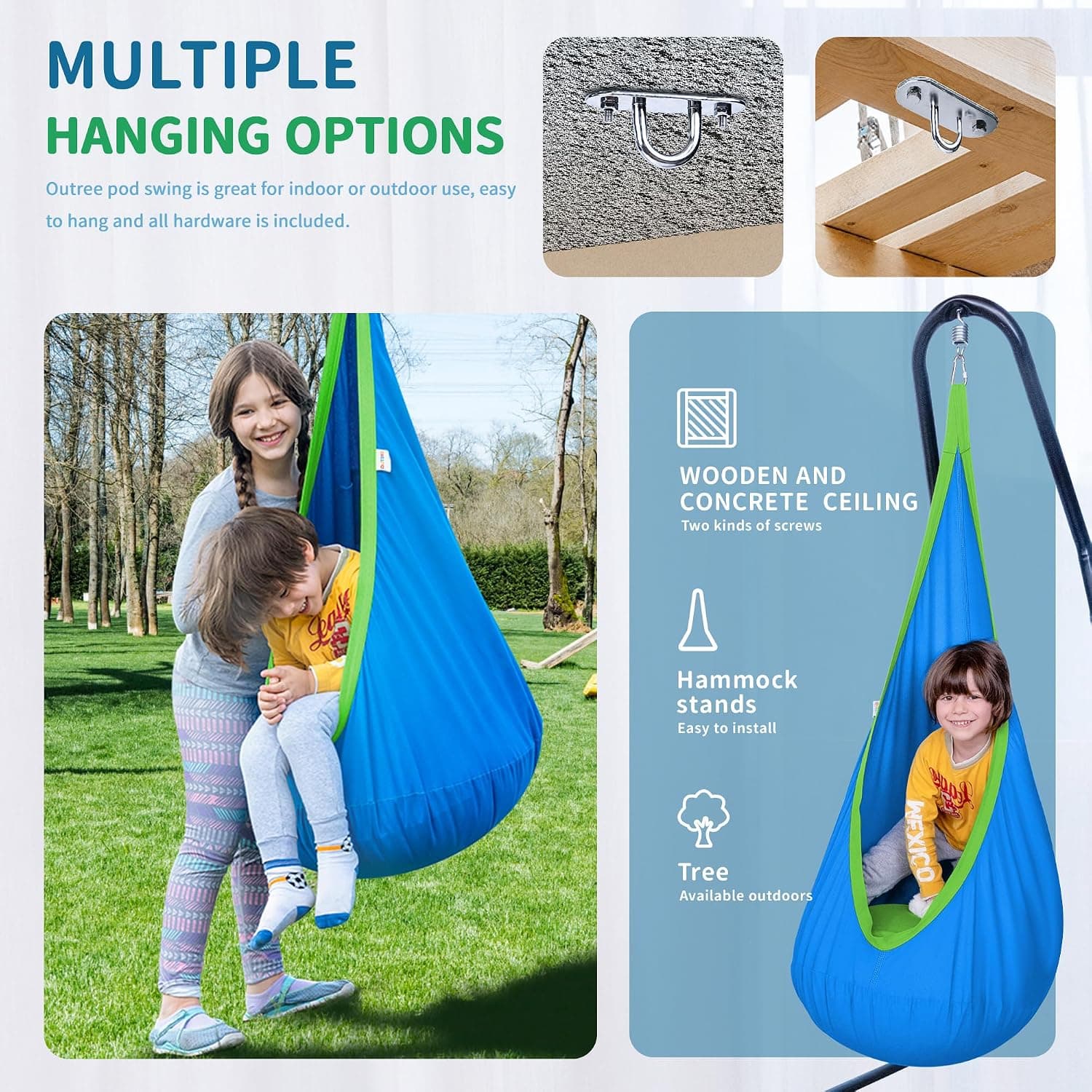 OUTREE Kids Pod Swing Seat, Cotton Sensory Swing for Indoor and Outdoor — photo 2
