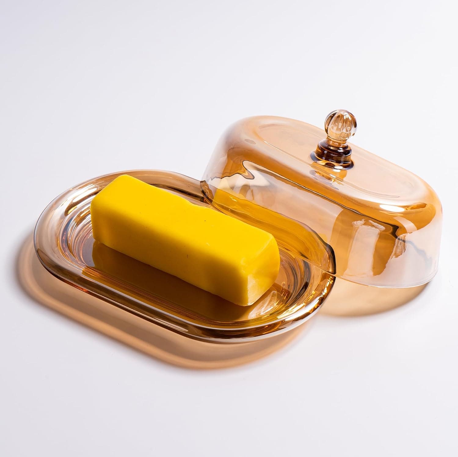 Vintage Colored Glass Butter Dish with Lid for Countertop — photo 3
