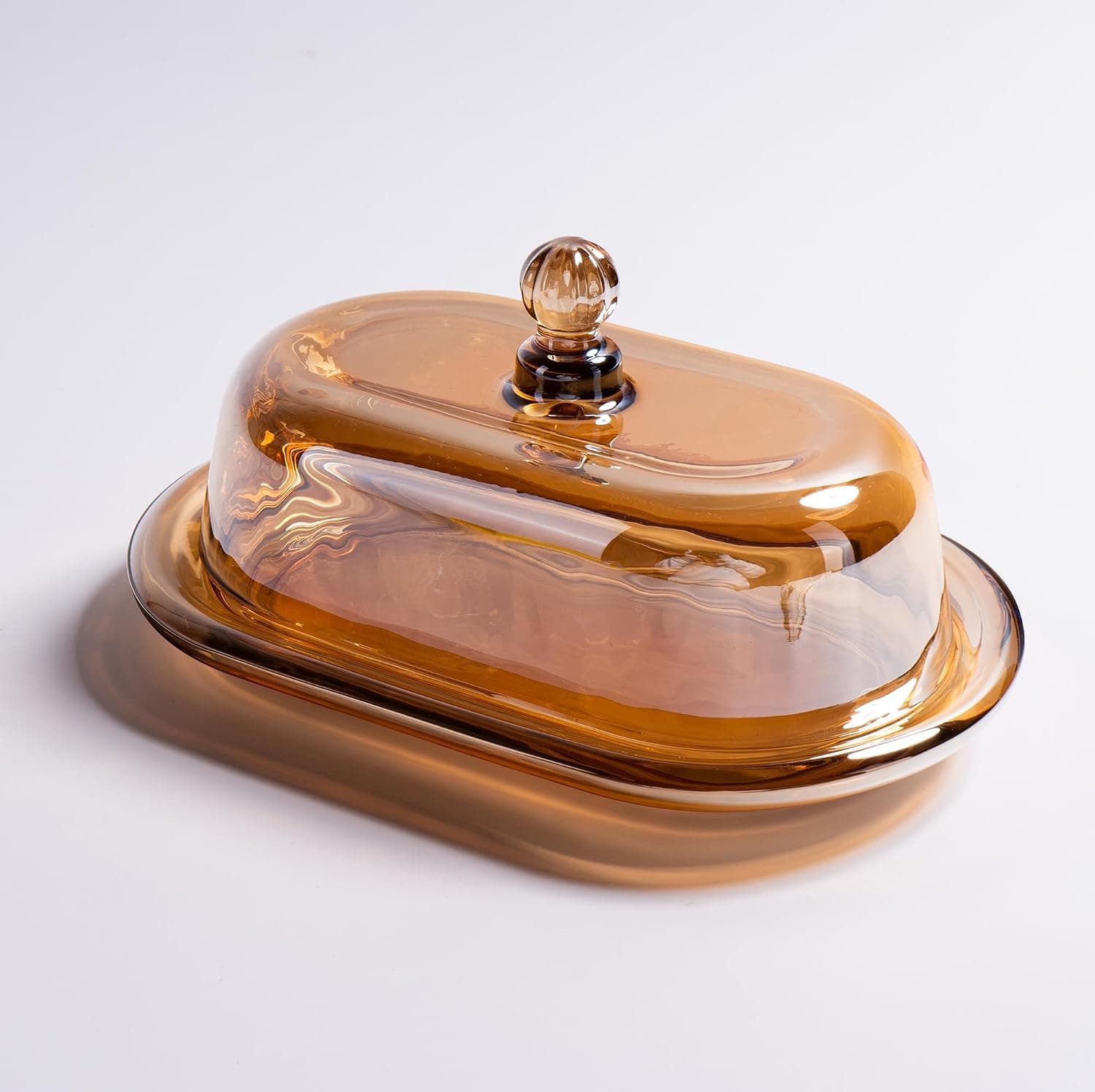 Vintage Colored Glass Butter Dish with Lid for Countertop — photo 2