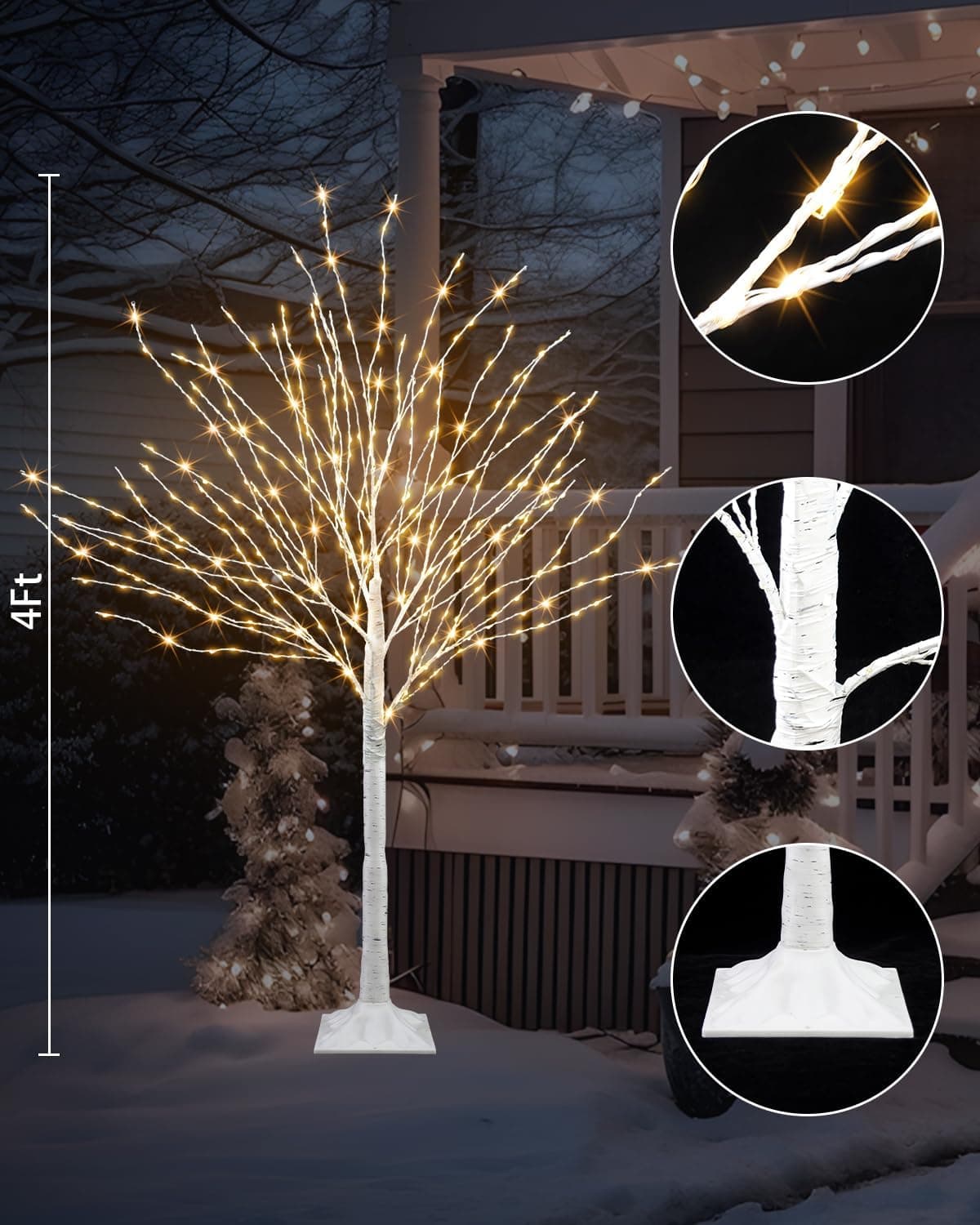 432 LED Lighted Birch Tree, 4 FT White Christmas Tree