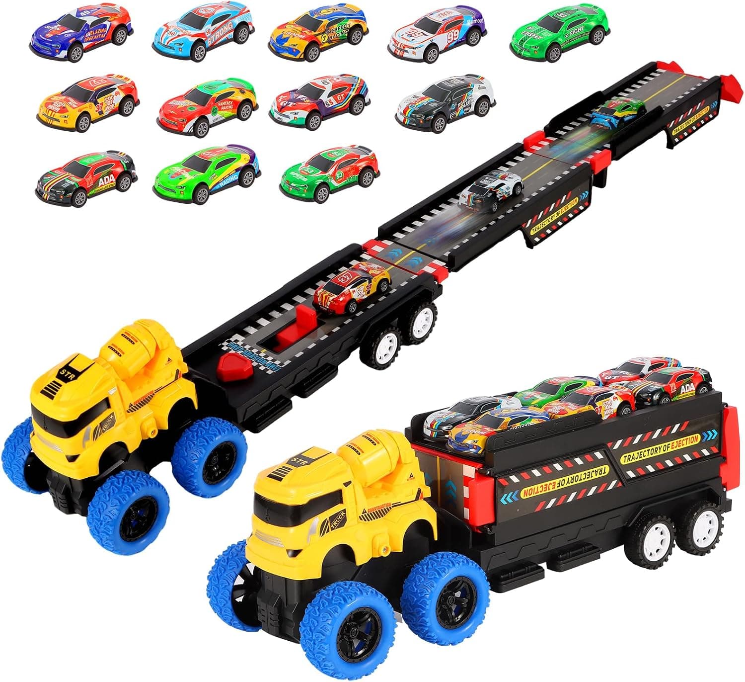 Cement Tank Truck Racer for Boys Ages 3-6. Features a 3-Tier Foldable Racetrack Toy Set…
