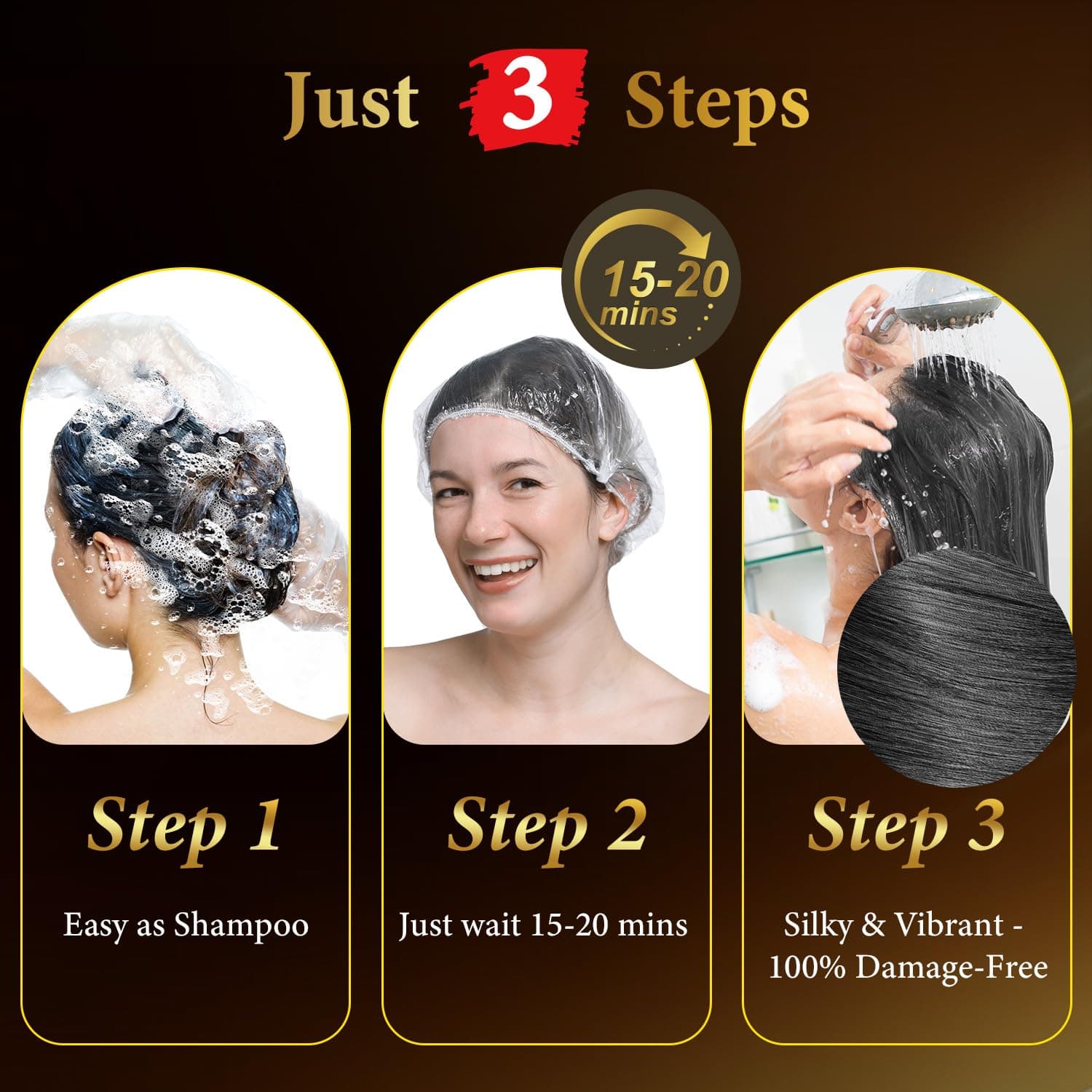 Black Hair Dye Shampoo 3 in 1, At Home Semi Permanent Gray Hair Coverage — photo 2