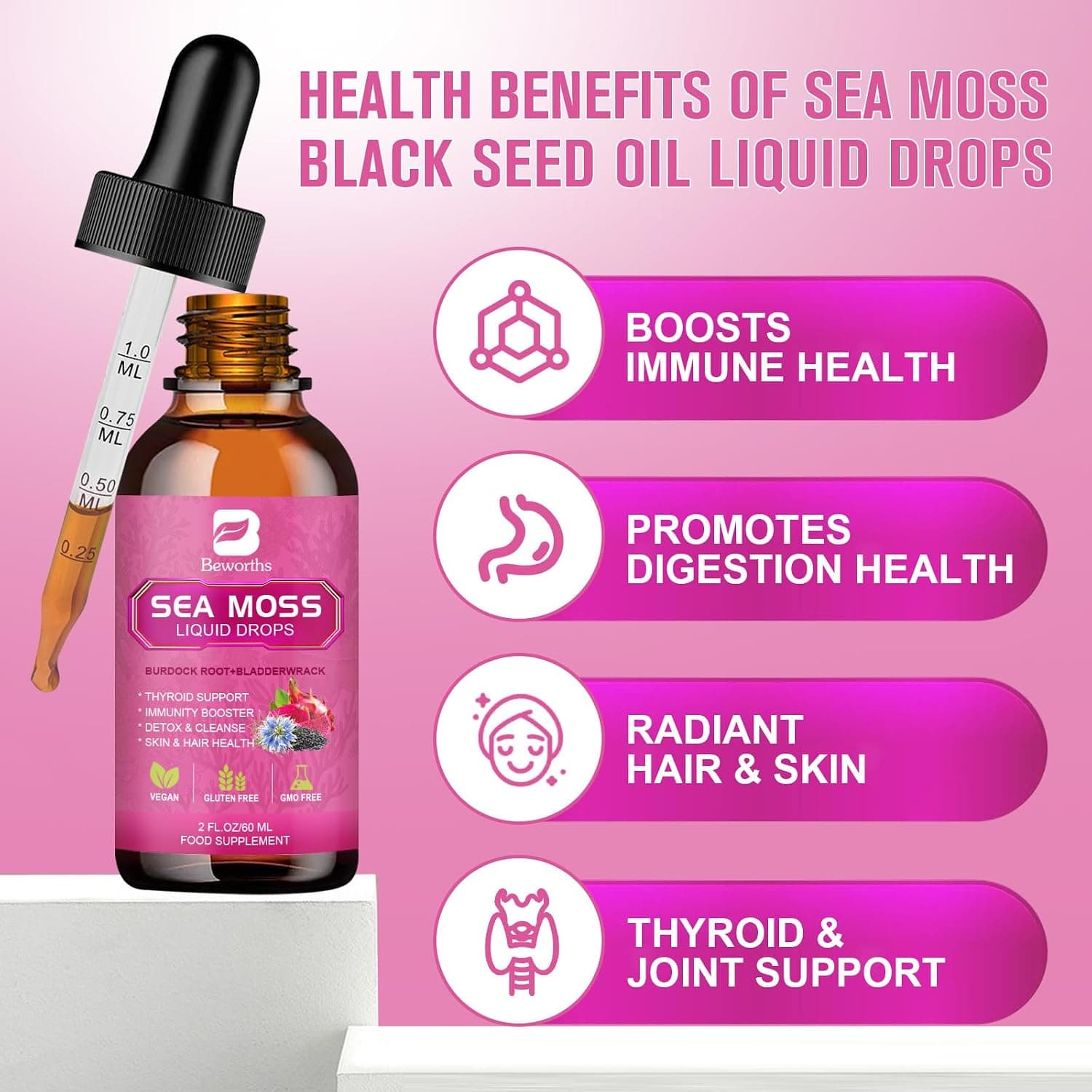 Sea Moss Liquid Drops with Black Seed Oil, Ashwagandha, Soursop — photo 3