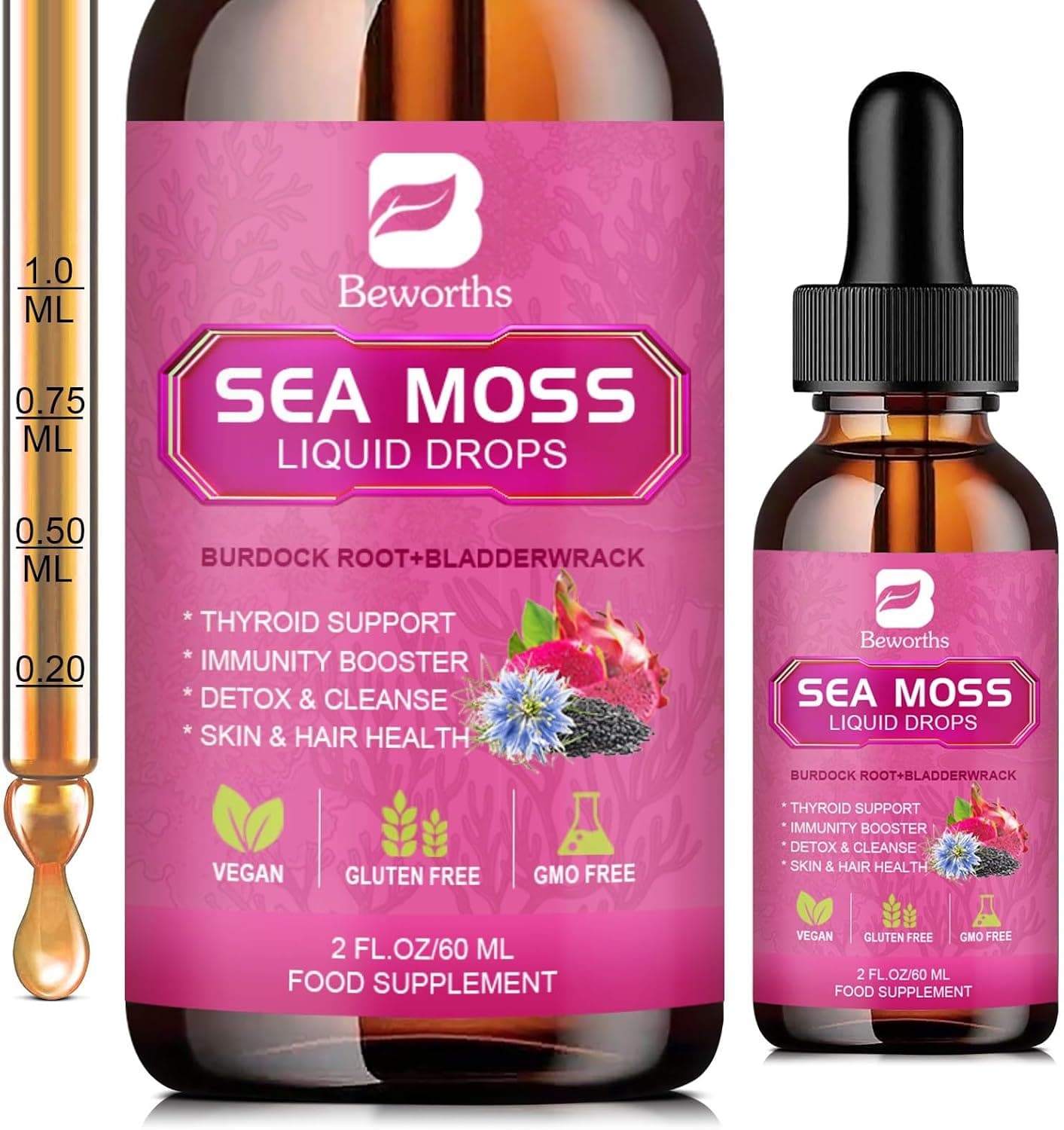 Sea Moss Liquid Drops with Black Seed Oil, Ashwagandha, Soursop