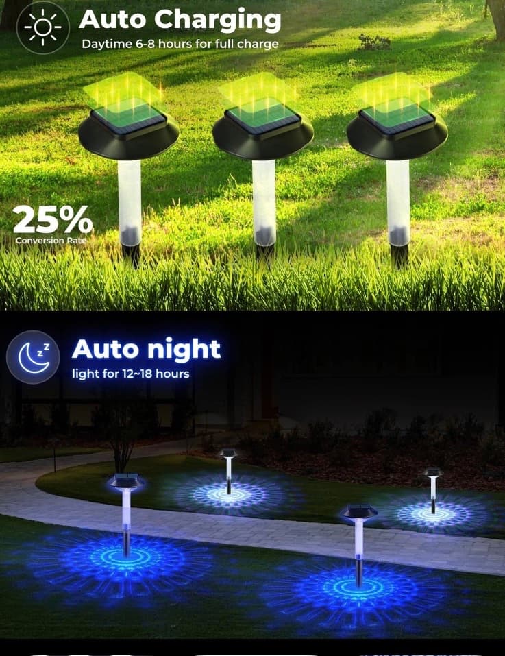  Solar Pathway Lights - 8 Pack IP68 Waterproof — photo 2