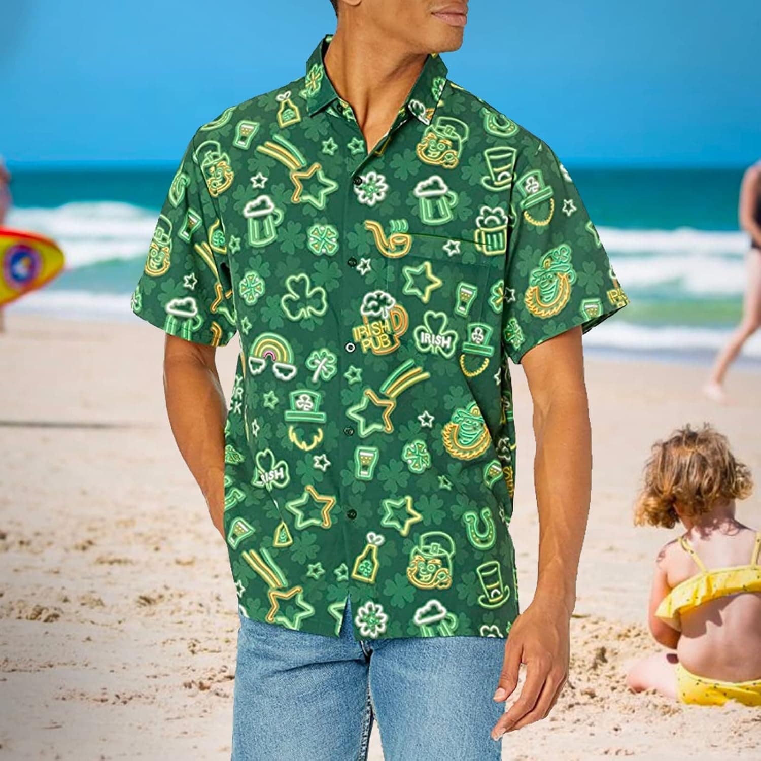 Funny Guy Mugs Mens Hawaiian Print Button Down Short Sleeve Shirt