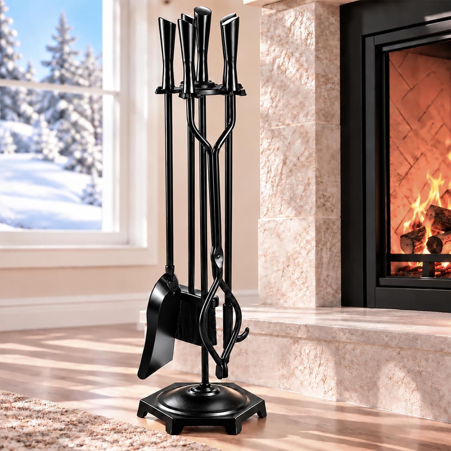 5-Piece Wrought Iron Fireplace Tool Set