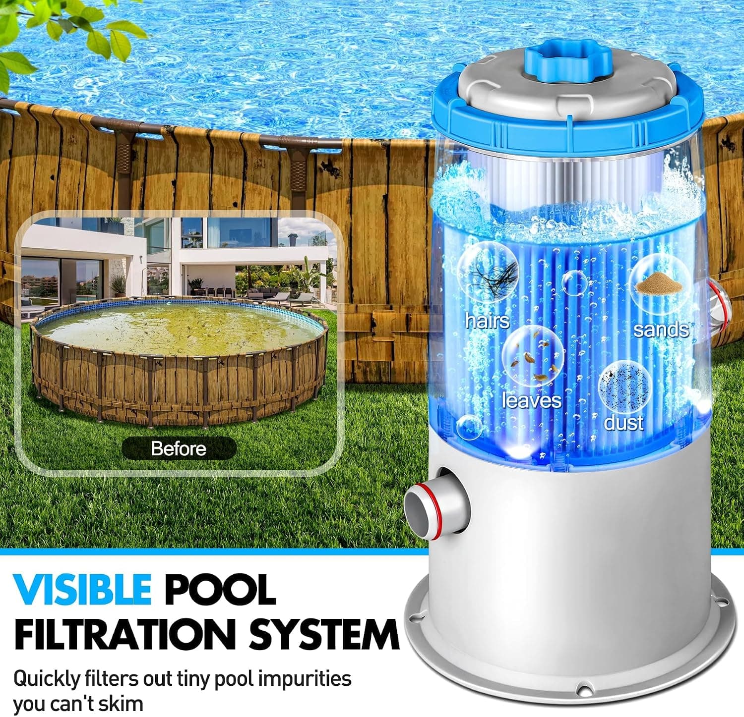 Light-Up Pool Filter Pump, 1000 GPH, Above Ground