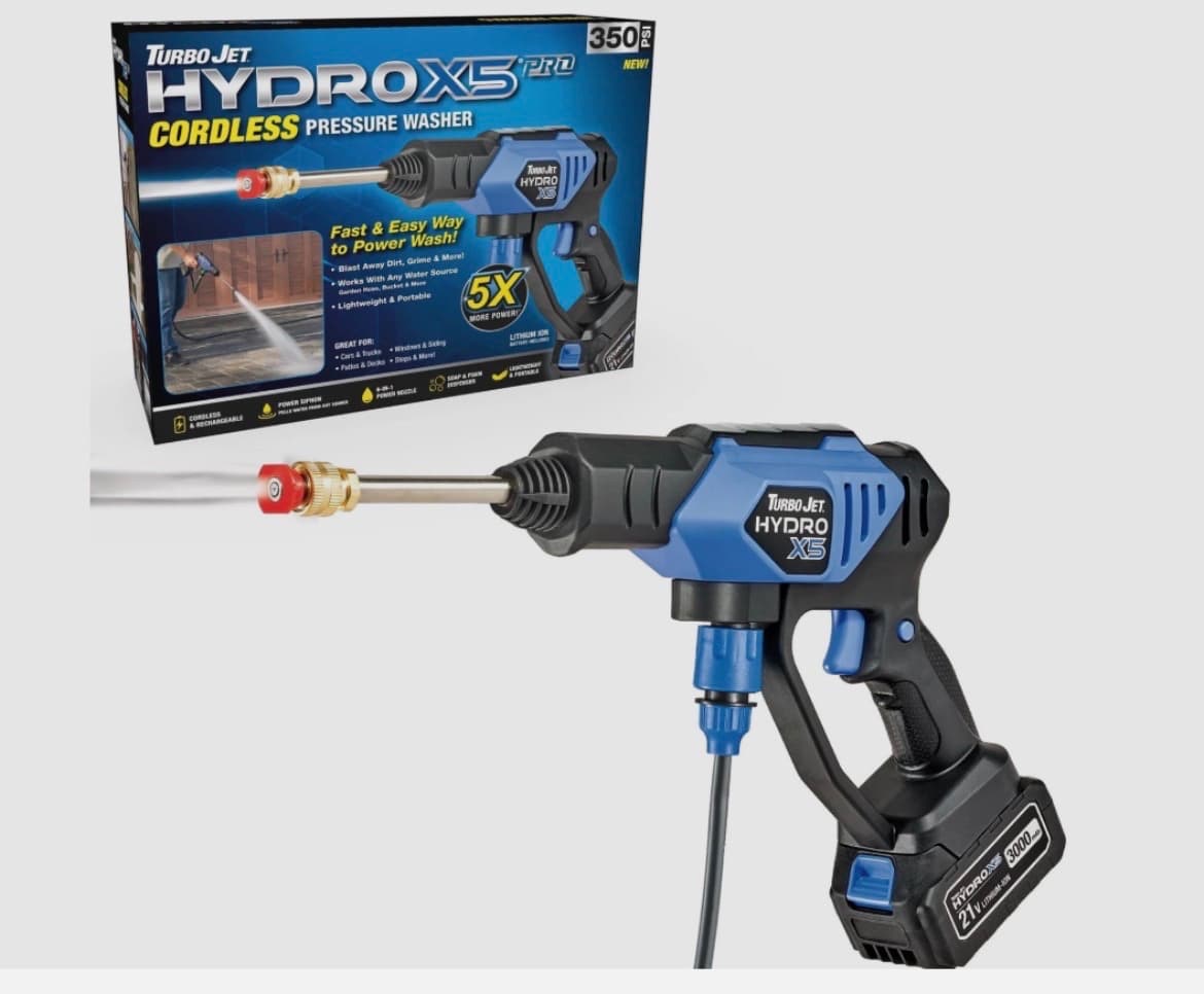 Turbo Jet Hydro X5Pro Cordless Pressure Washer, 350 PSI