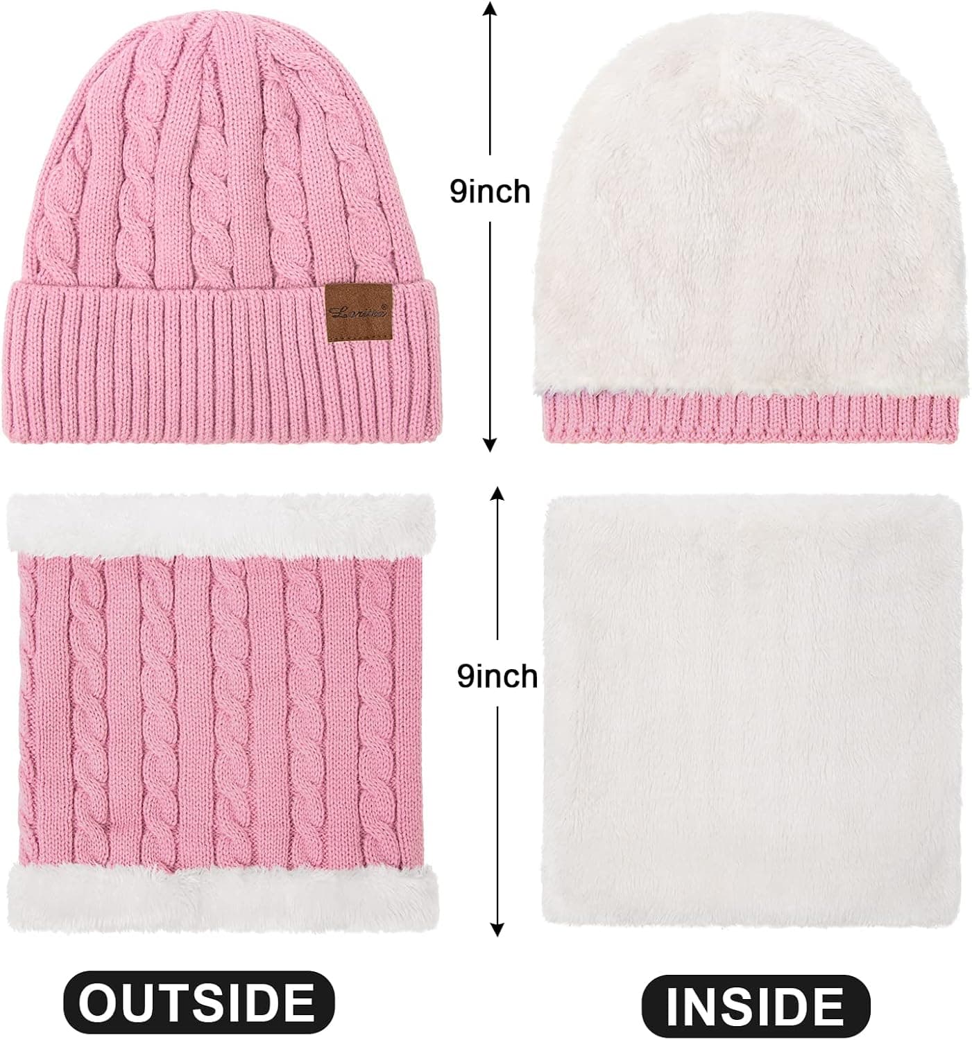 3 Pc Women's Winter Set, Beanie, Scarf & Touch Screen Gloves, Pink — photo 2