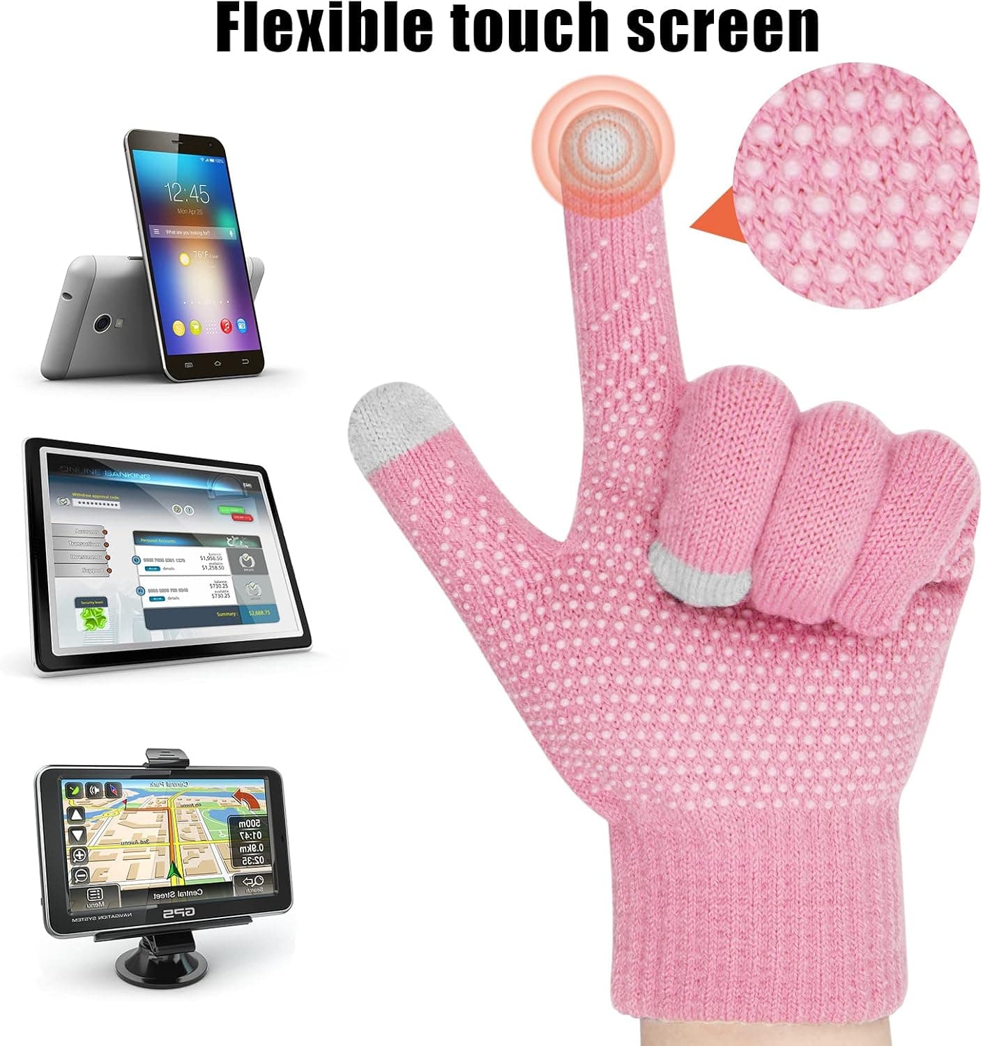 3 Pc Women's Winter Set, Beanie, Scarf & Touch Screen Gloves, Pink — photo 3