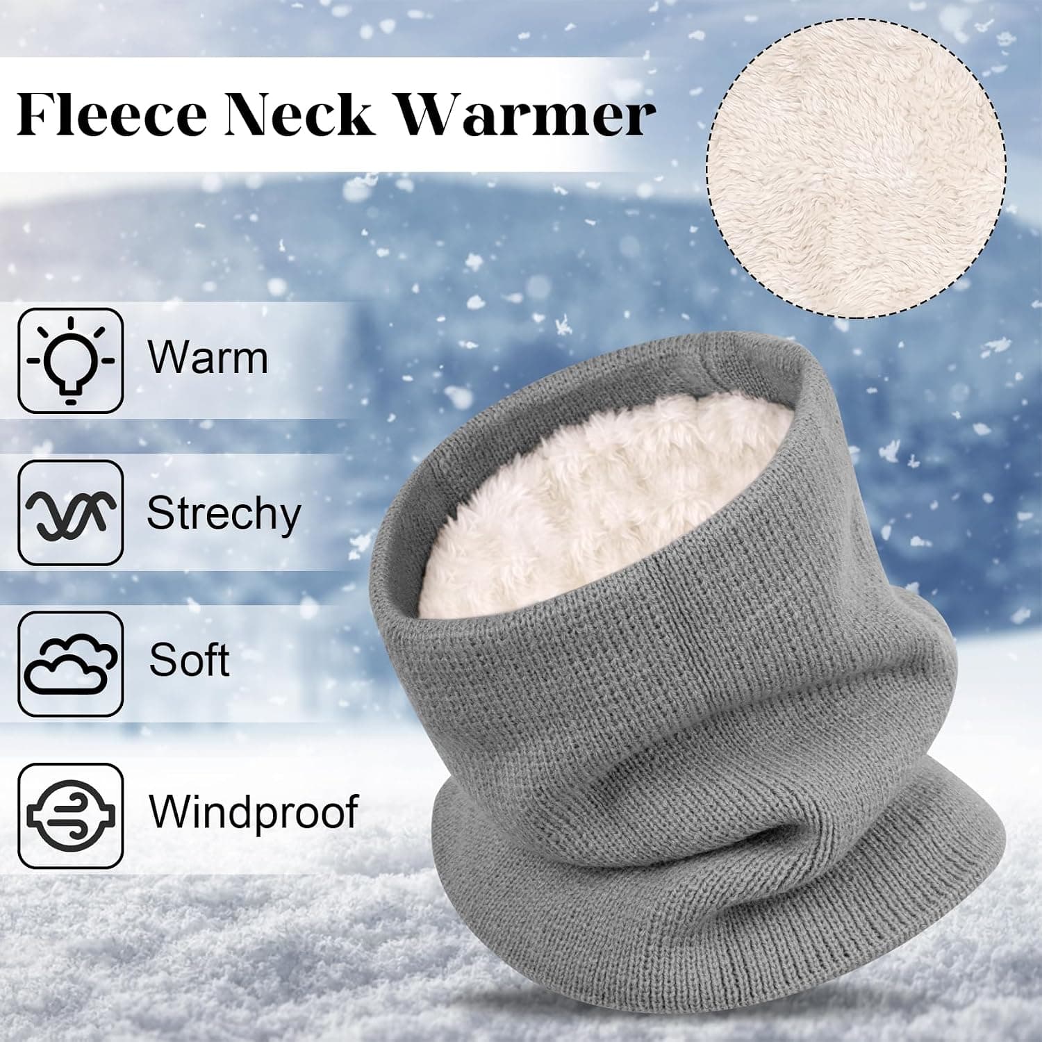 3 Pack Fleece Lined Neck Warmers, Thick Winter Infinity Scarves — photo 3