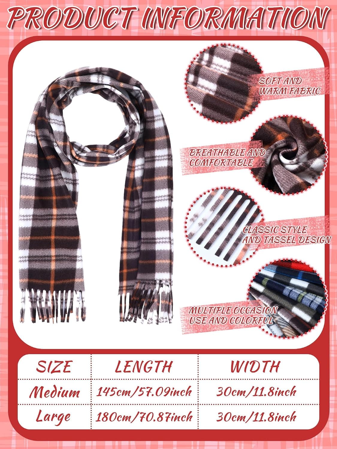 8 Pcs Kids Buffalo Plaid Winter Scarves — photo 2