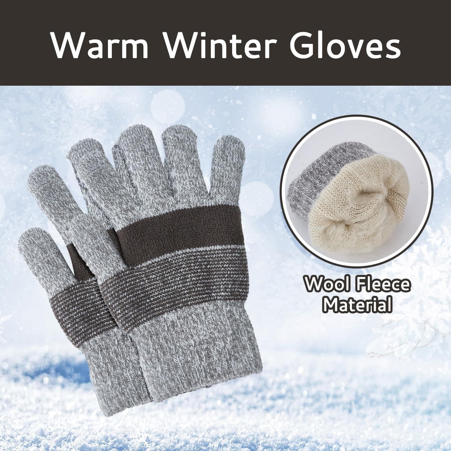 Kids Knit Fleece Lined Winter Gloves, Ages 4-8, Gray — photo 2