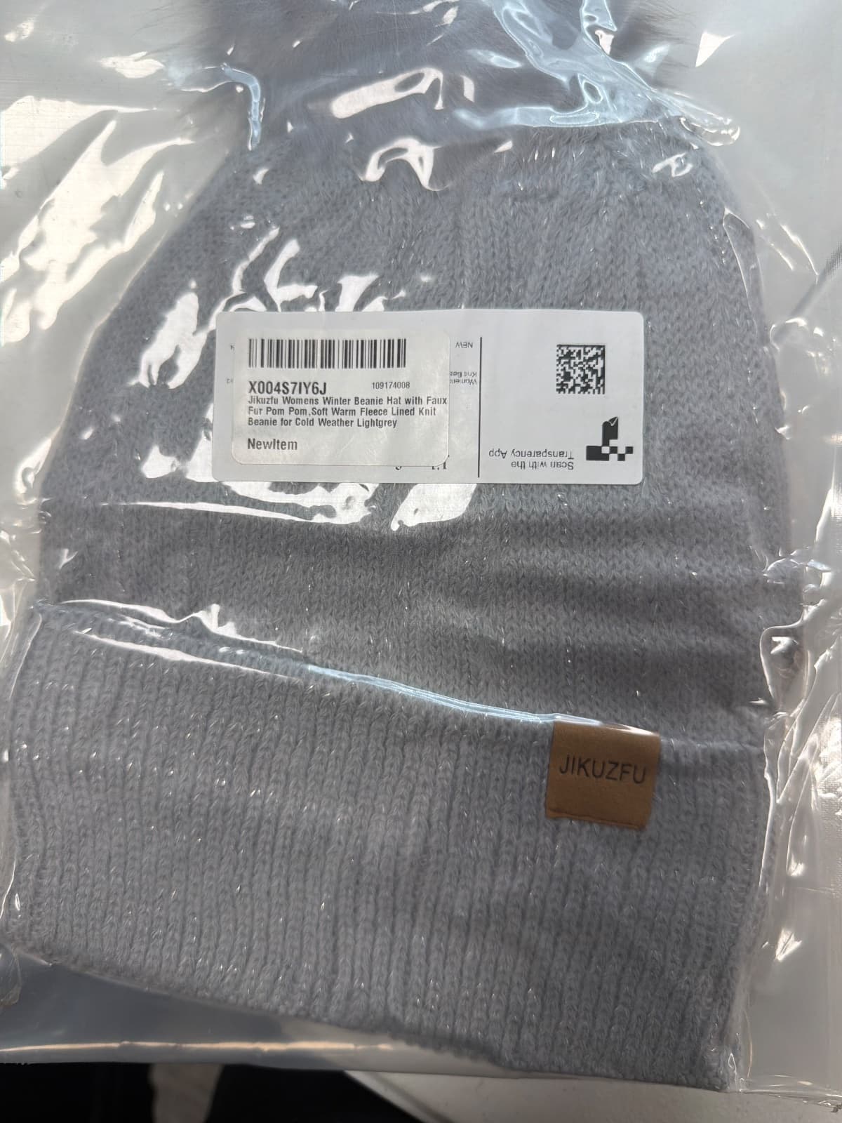 Women's Knit Beanie with Faux Fur Pom Pom, Gray — photo 4