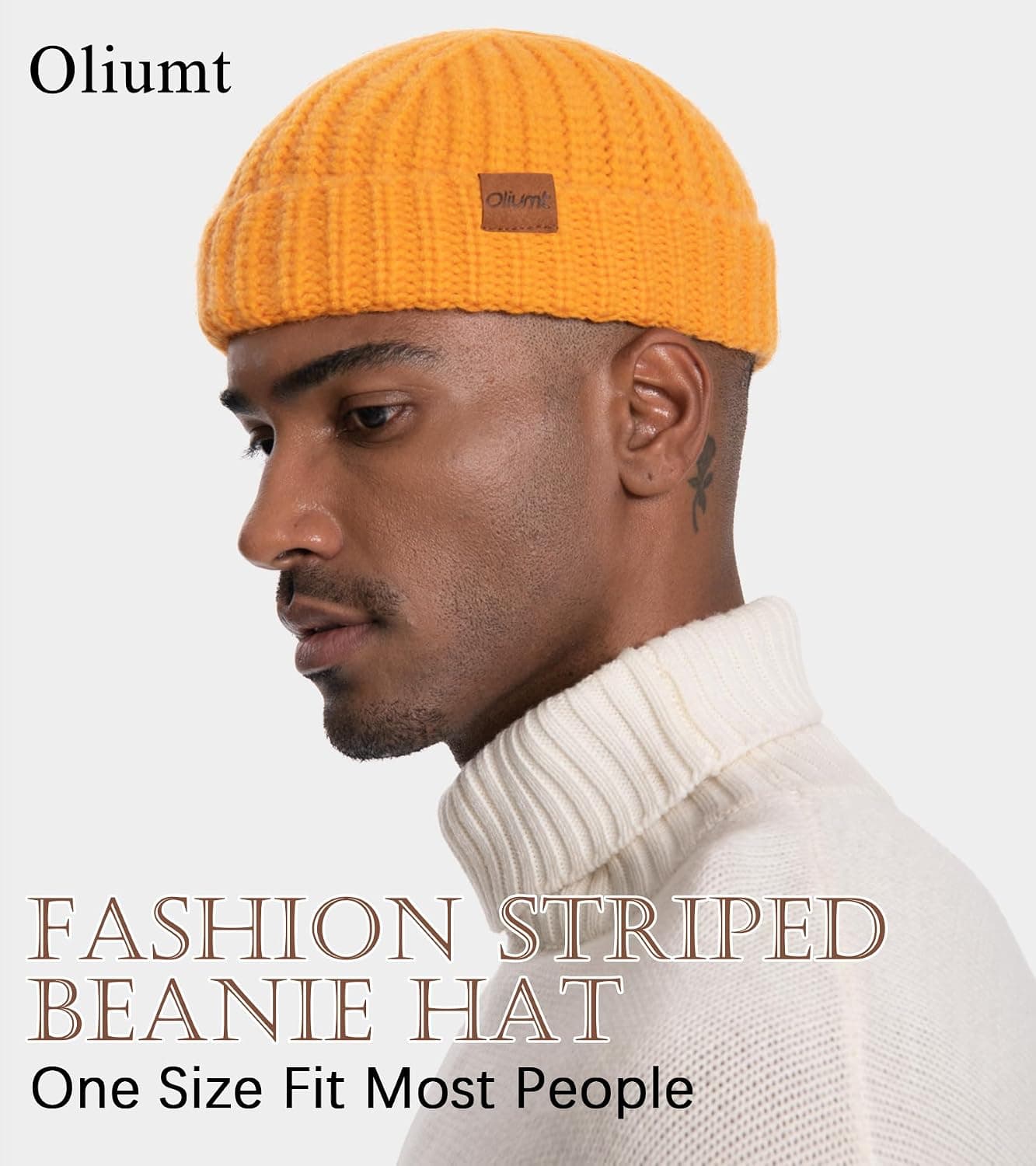 Men's Fisherman Short Beanie, Ribbed Knit, Mustard — photo 3