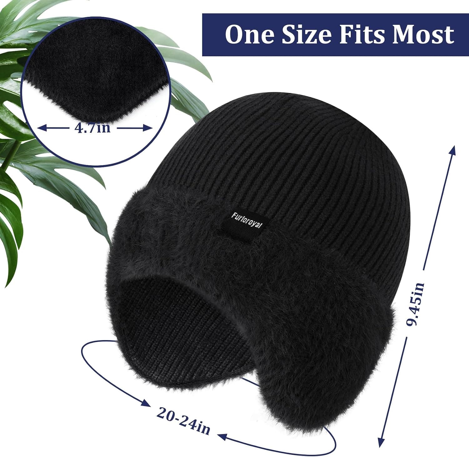 Fleece Lined Knit Beanie with Ear Flaps, Black — photo 2