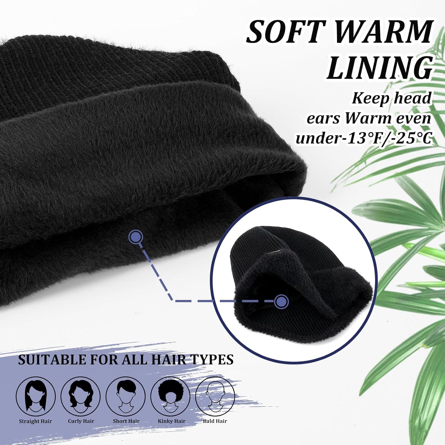 Fleece Lined Knit Beanie with Ear Flaps, Black — photo 3