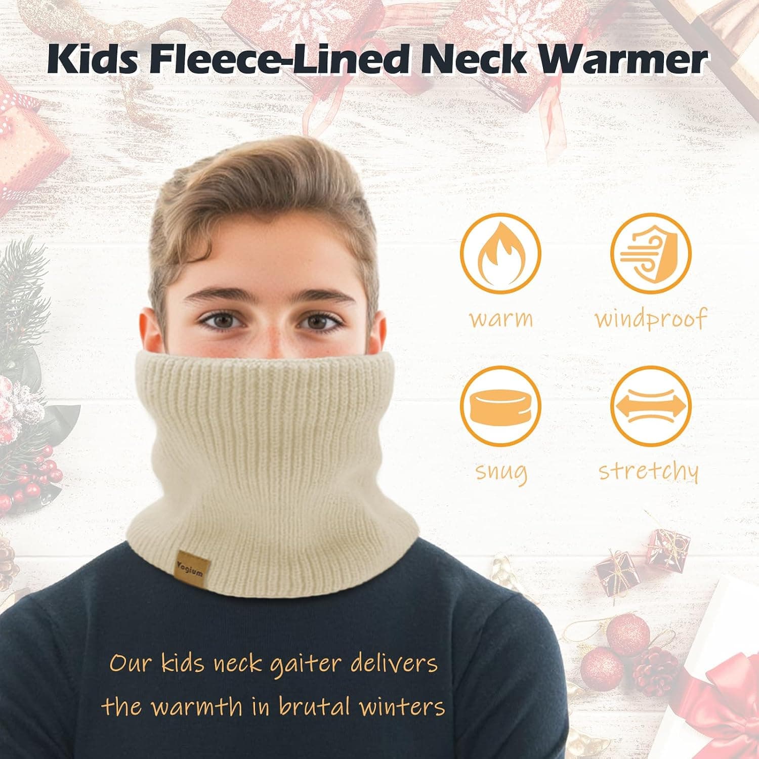 Kids Fleece Lined Ribbed Knit Neck Warmer Gaiter — photo 3