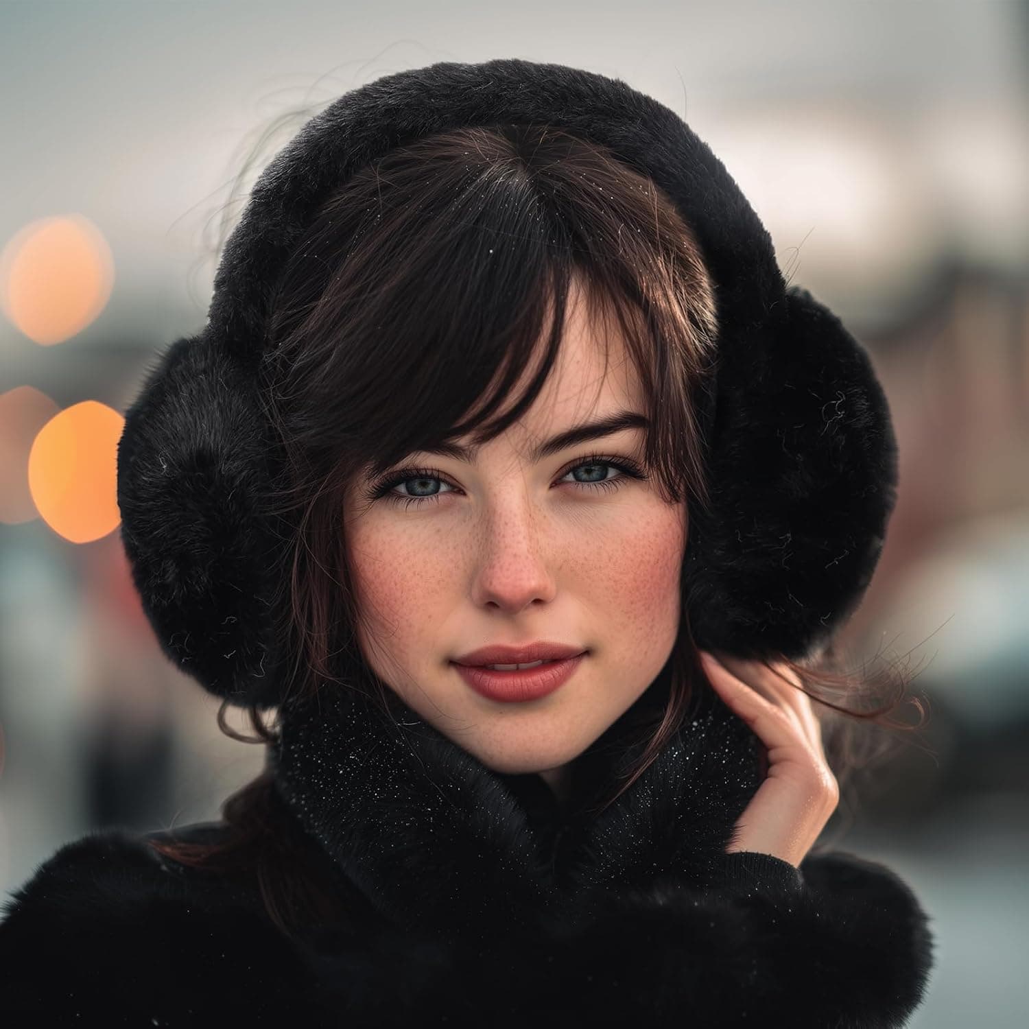 Faux Fur Winter Ear Muffs, Black — photo 3