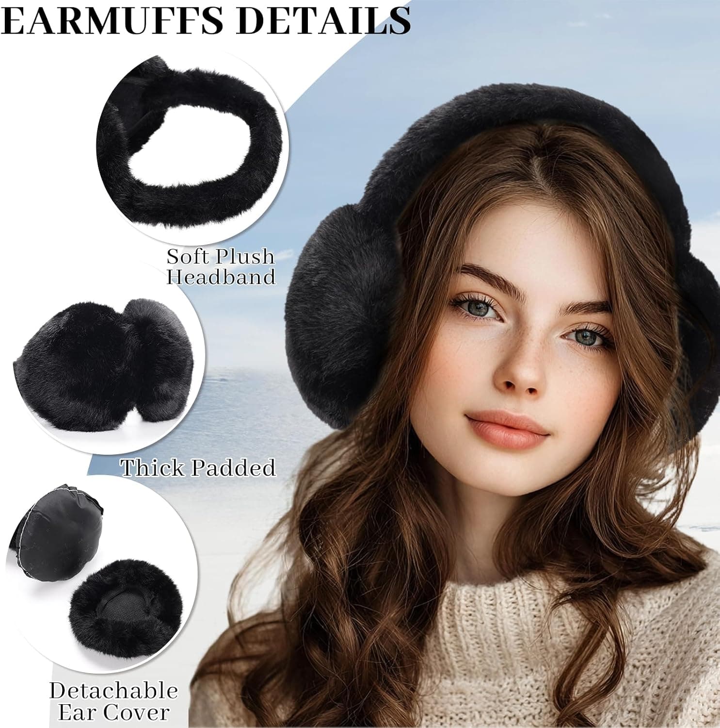 Faux Fur Winter Ear Muffs, Black — photo 2