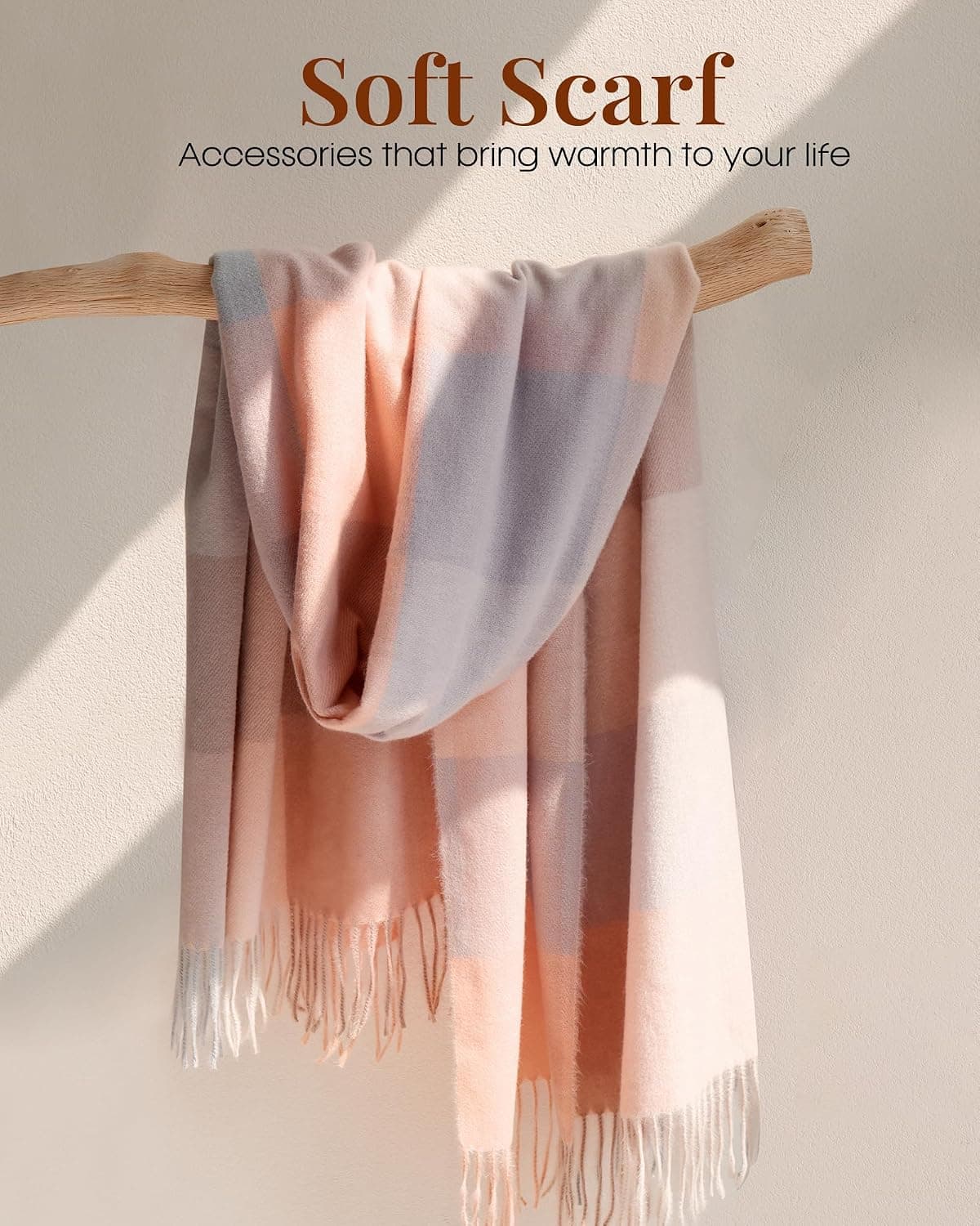 Women's Oversized Chunky Plaid Winter Scarf, Pink — photo 2