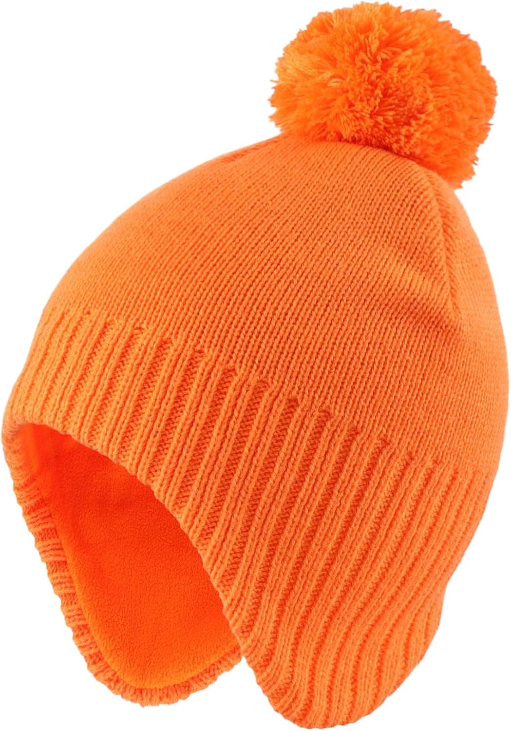 Toddler Earflap Fleece Knit Winter Hat, Ages 2-5, Orange — photo 3