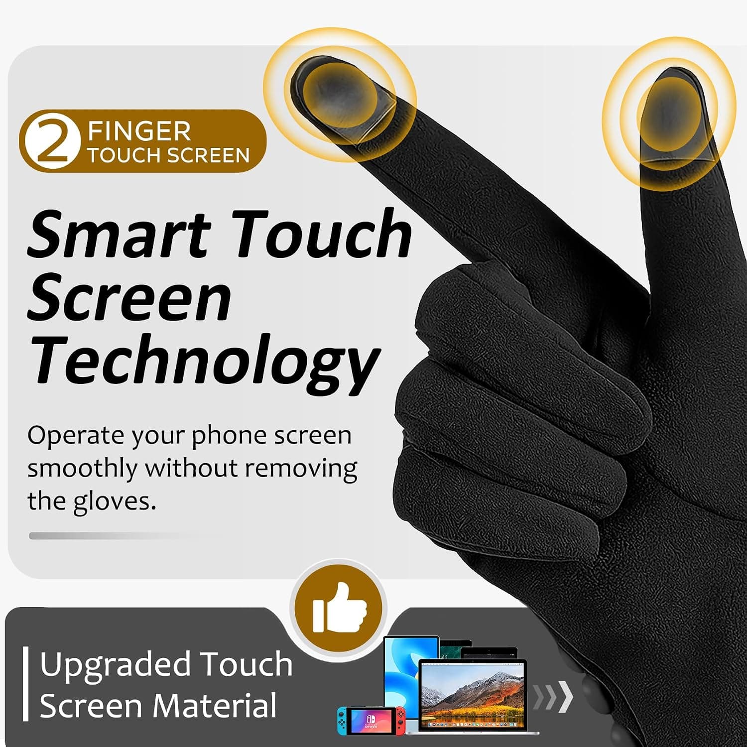 Women's Touch Screen Suede Winter Gloves, Fleece Lined, Black — photo 3