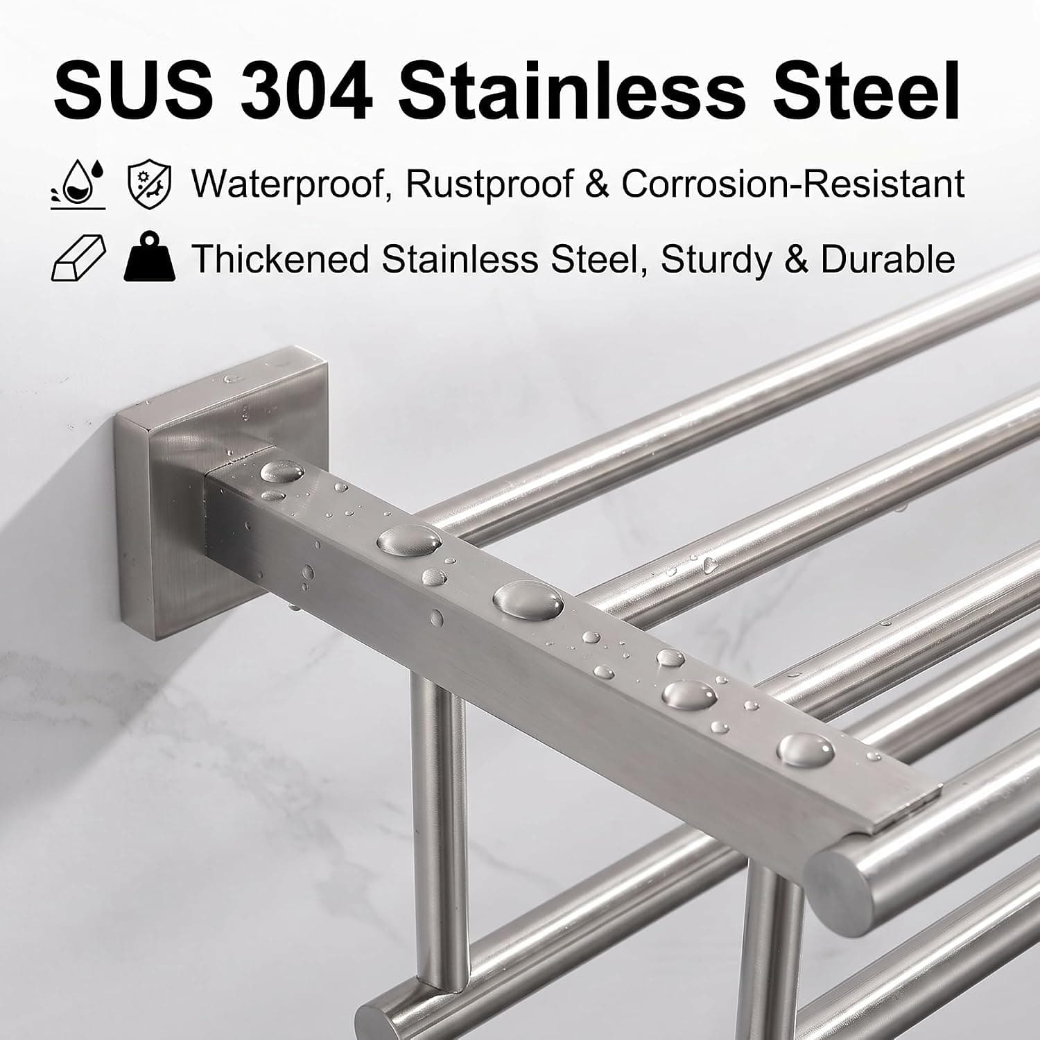 30 in Wall Mounted Towel Rack with Shelf, 304 Stainless Steel — photo 2