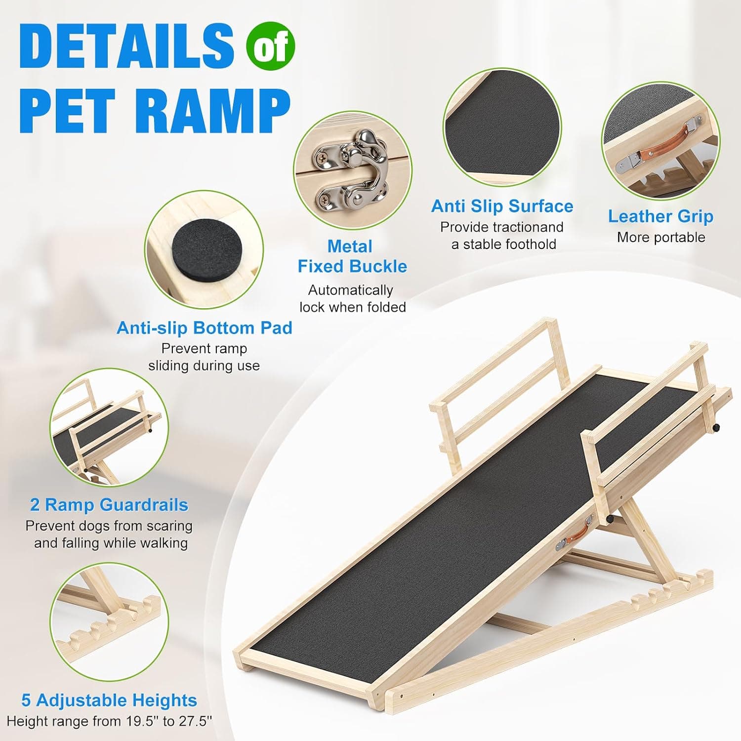 Wooden Dog Ramp for High Beds, Non-Slip Surface — photo 2