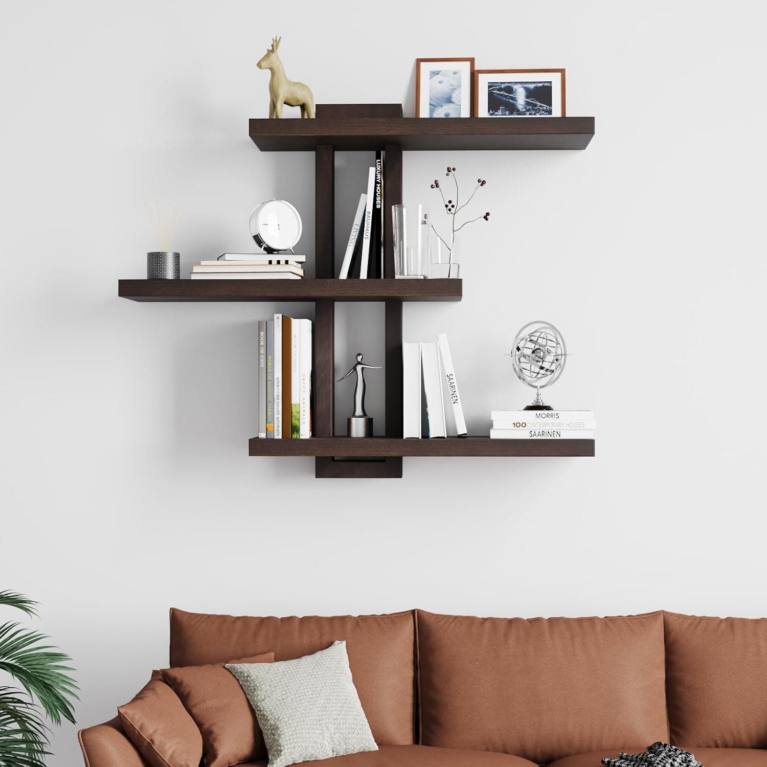 Wood Floating Shelves, Dark Walnut Color, 28.35" x 23" x 5.9" — photo 2