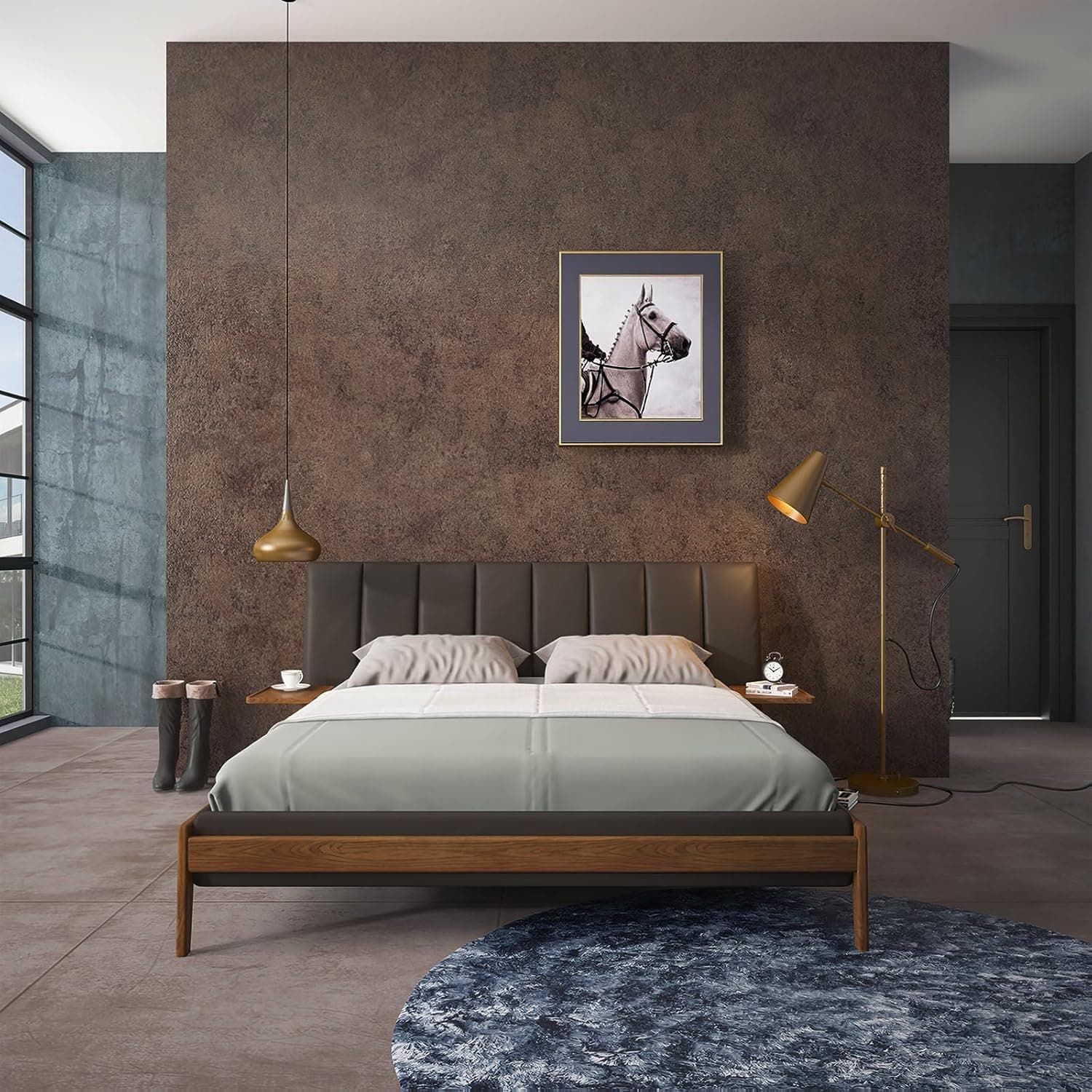 Peel and Stick Brown Concrete Wallpaper, Extra Wide 31.5 x 157 in — photo 2