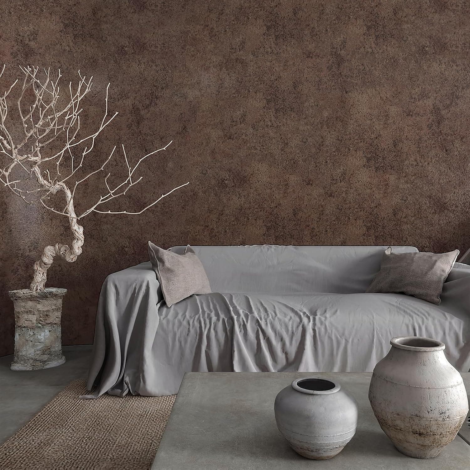 Peel and Stick Brown Concrete Wallpaper, Extra Wide 31.5 x 157 in — photo 3