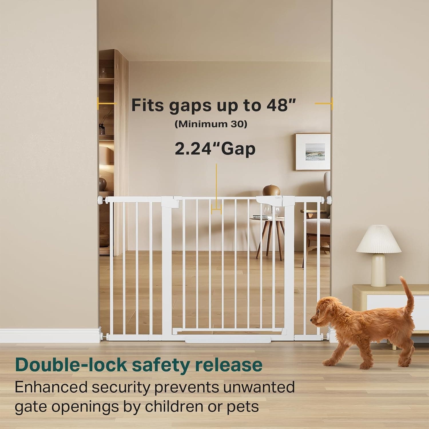 Auto-Close Baby Gate for Stairs, Fits 30-48 in, White — photo 3