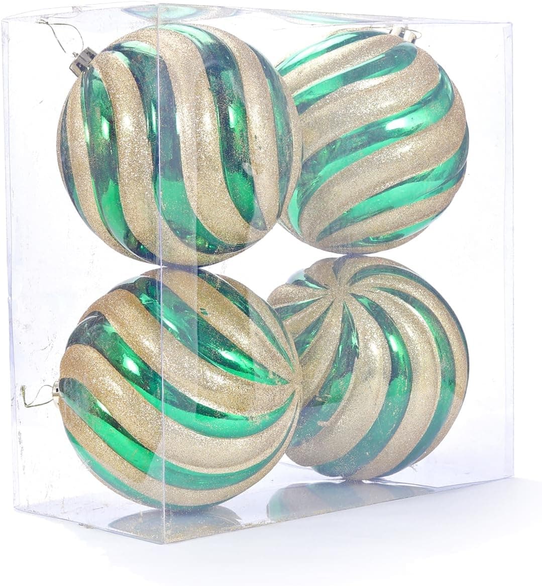 Extra Large Christmas Ball Ornaments, 8 in, Gold and Green, 4-Pack — photo 3