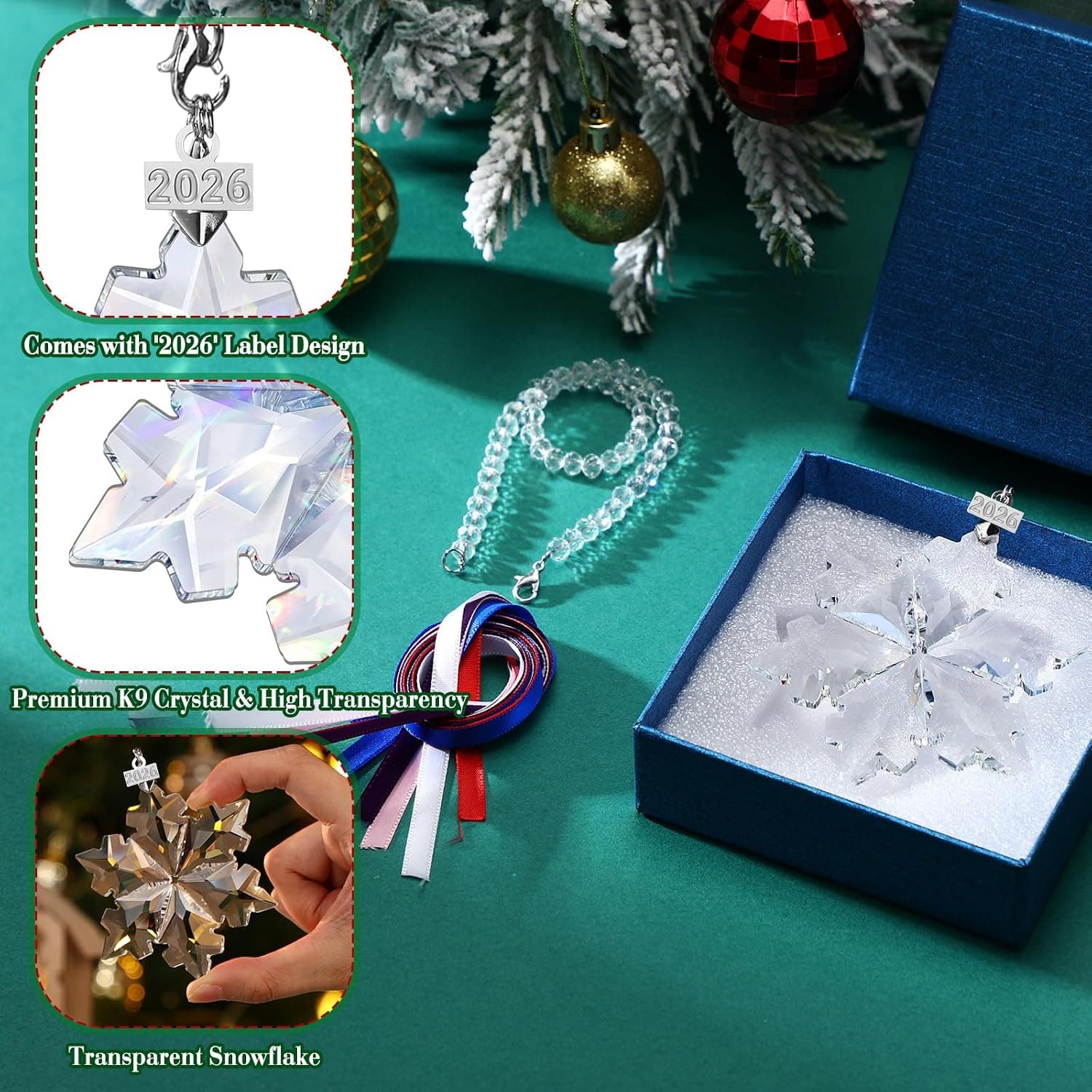 Crystal Glass Snowflake Christmas Ornaments, 10 Sets — photo 2