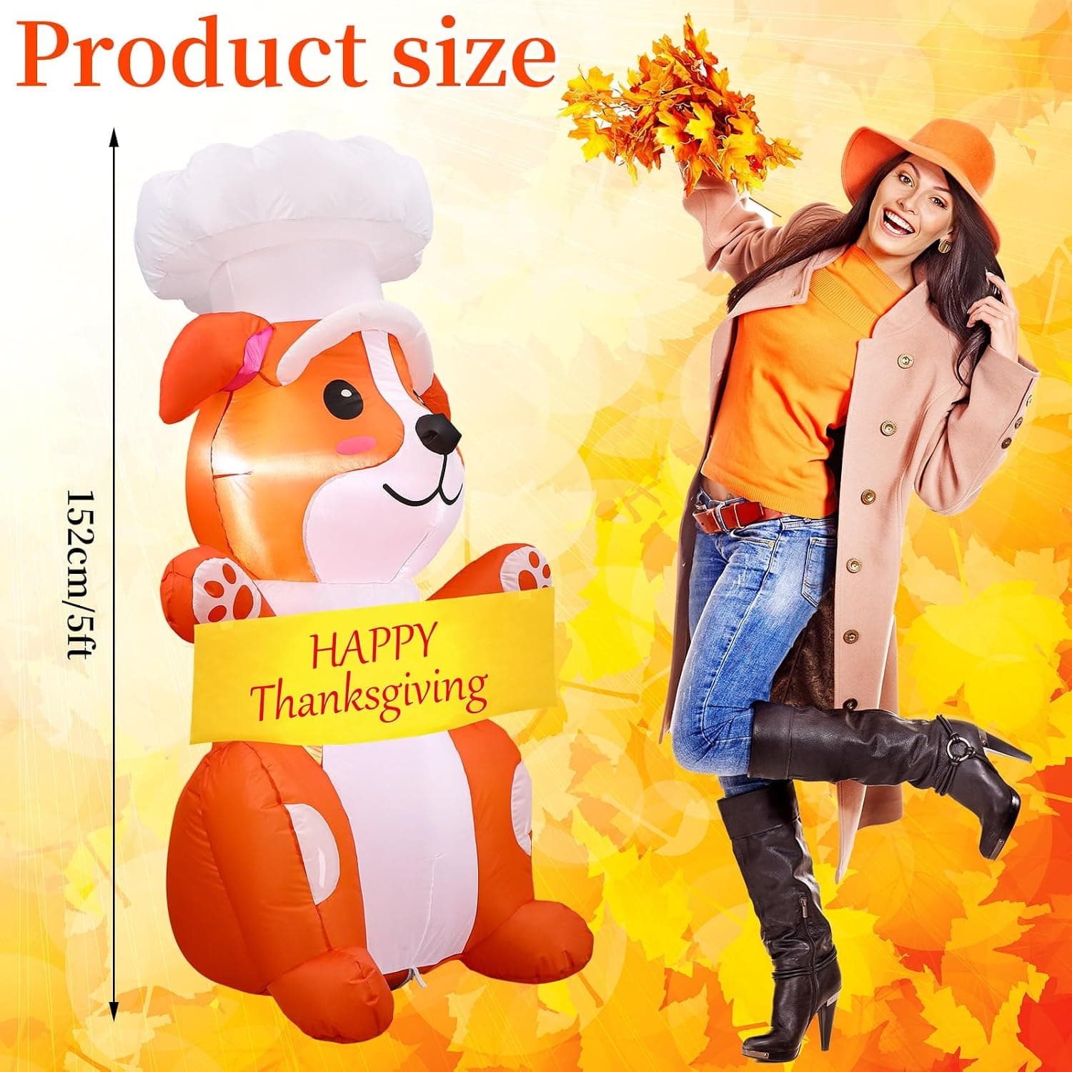 Thanksgiving Inflatable Dog Yard Decoration, 5 ft — photo 2