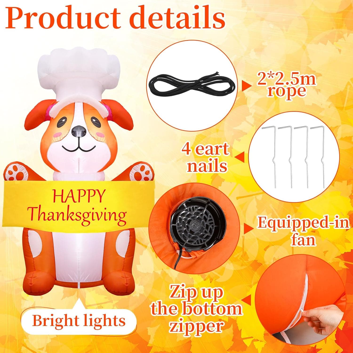 Thanksgiving Inflatable Dog Yard Decoration, 5 ft — photo 3