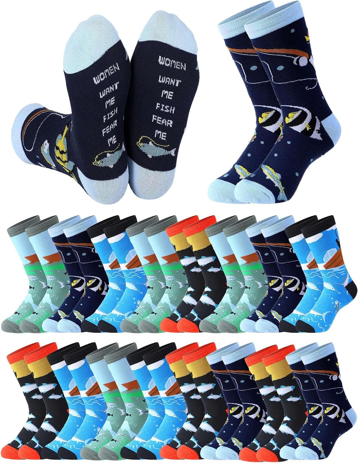 Men's Novelty Fishing Crew Socks, 16 Pairs — photo 2