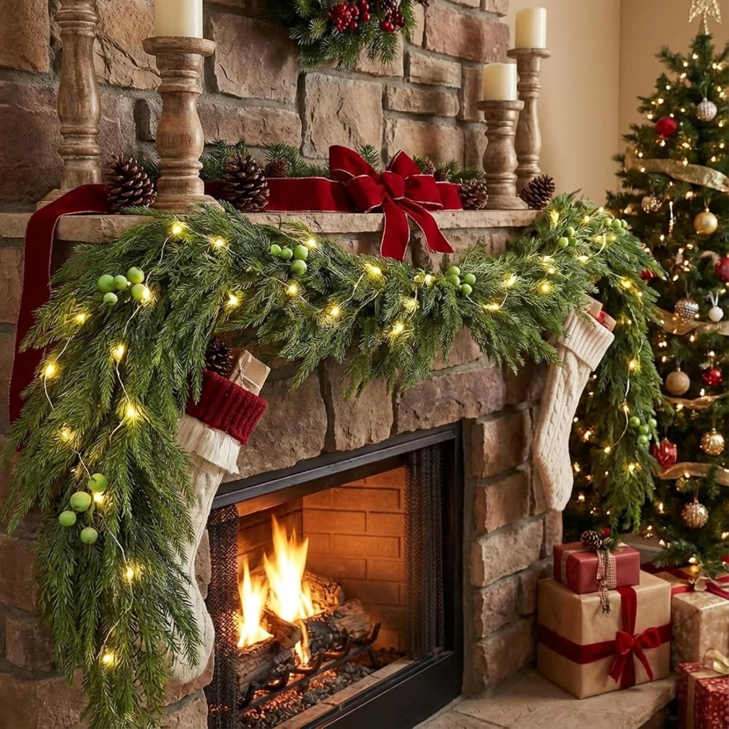 Norfolk Pine Cedar Christmas Garland with Berries, 9 ft — photo 3