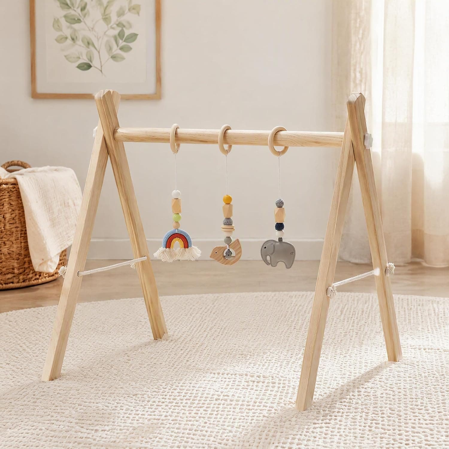 Wooden Baby Play Gym with 3 Hanging Toys — photo 2