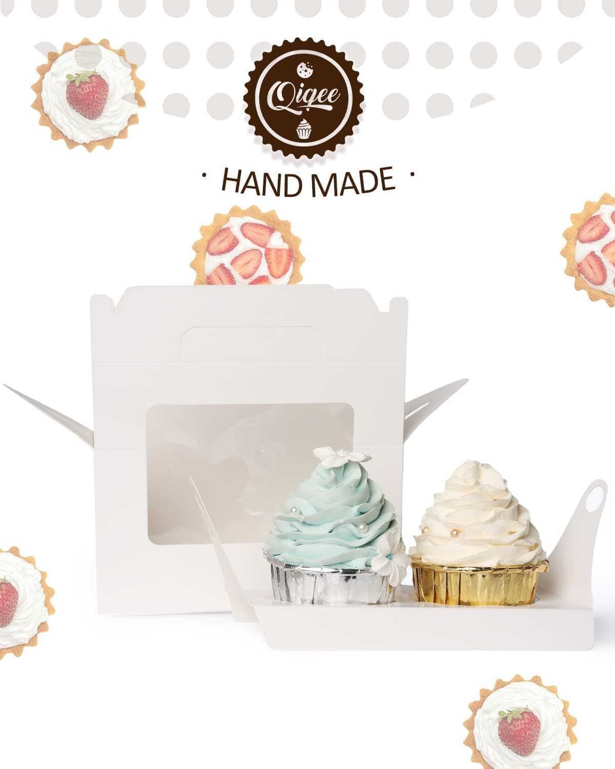 Cupcake Boxes with Inserts, Holds 2, 6.5 x 3.6 x 3.5 in, White, 100-Pack — photo 3