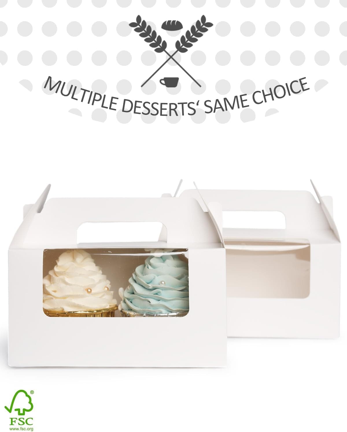 Cupcake Boxes with Inserts, Holds 2, 6.5 x 3.6 x 3.5 in, White, 100-Pack — photo 2